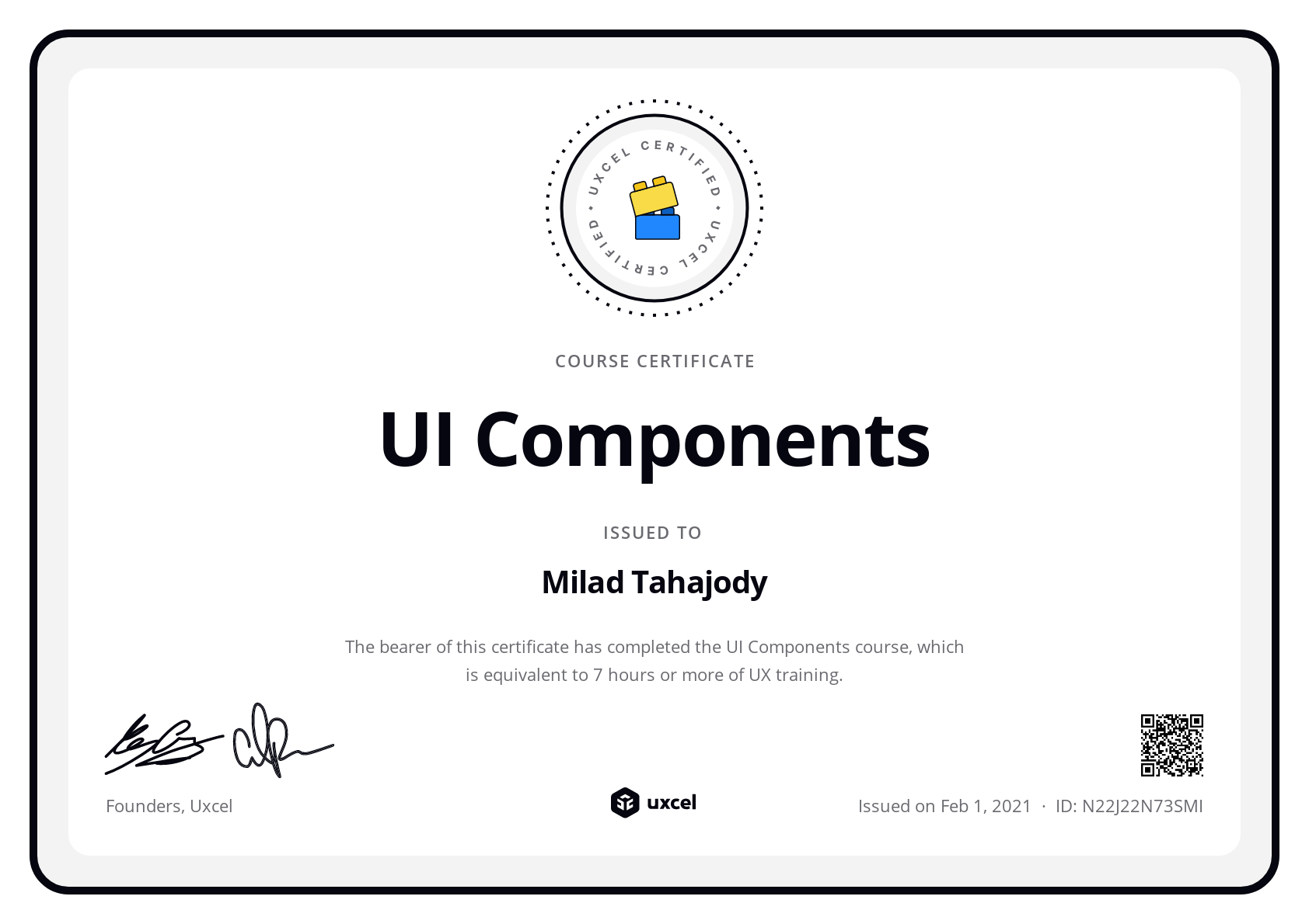 Milad Tahajody's certificate